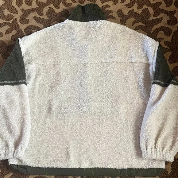 Olive and Cream Sherpa Button Up Sweater - Picture 3 of 3